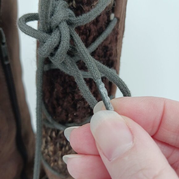 UGG Skylair Brown Leather Wedge Shearling Knit Tall Boots Size 9 Lace Up - Picture 9 of 14